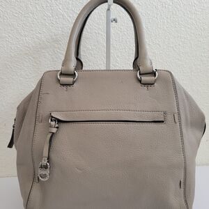 Tory Burch Pebbled Leather Satchel Top Handle Bag Beige